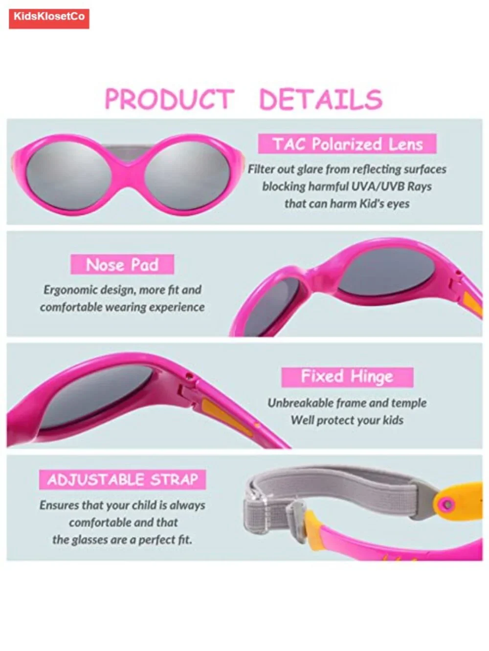 Toddler Sunglasses with Adjustable Strap UV400 Protection Unbreakable Polarized